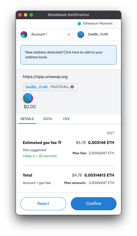 Metamask Uniswap Transaction