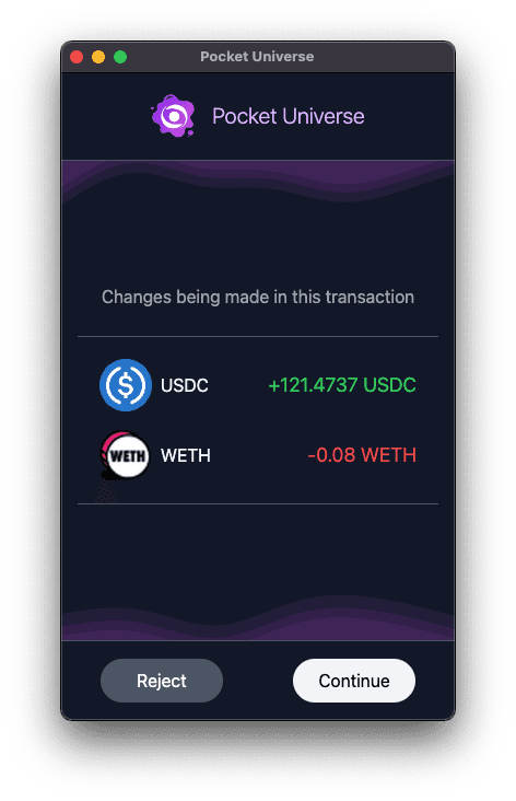 Pocket Universe Uniswap Transaction